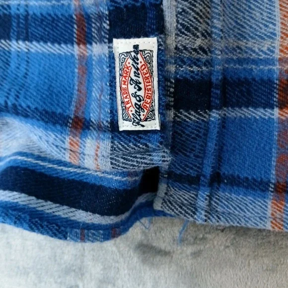 Flag & Anthem Shirt Mens 2XL Blue Plaid Long Sleeve Flannel Western Cotton Relax - Picture 9 of 10